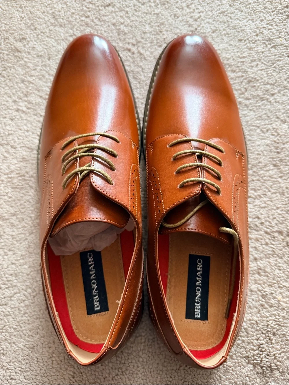 NWOT Men's Bruno Marc Classic Cognac Dress Shoes - Size 12